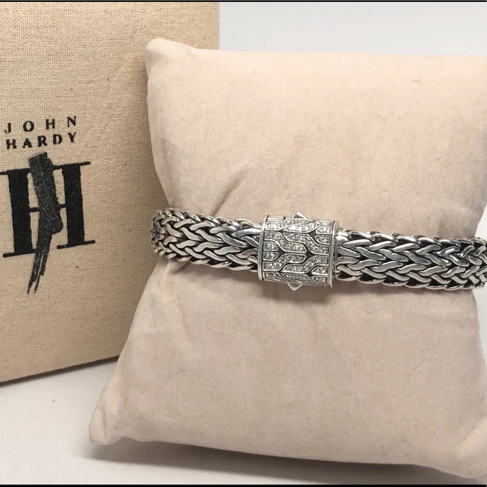 John Hardy 11mm Diamond Clasp Classic Chain Bracelet .925 - Picture 2 of 9